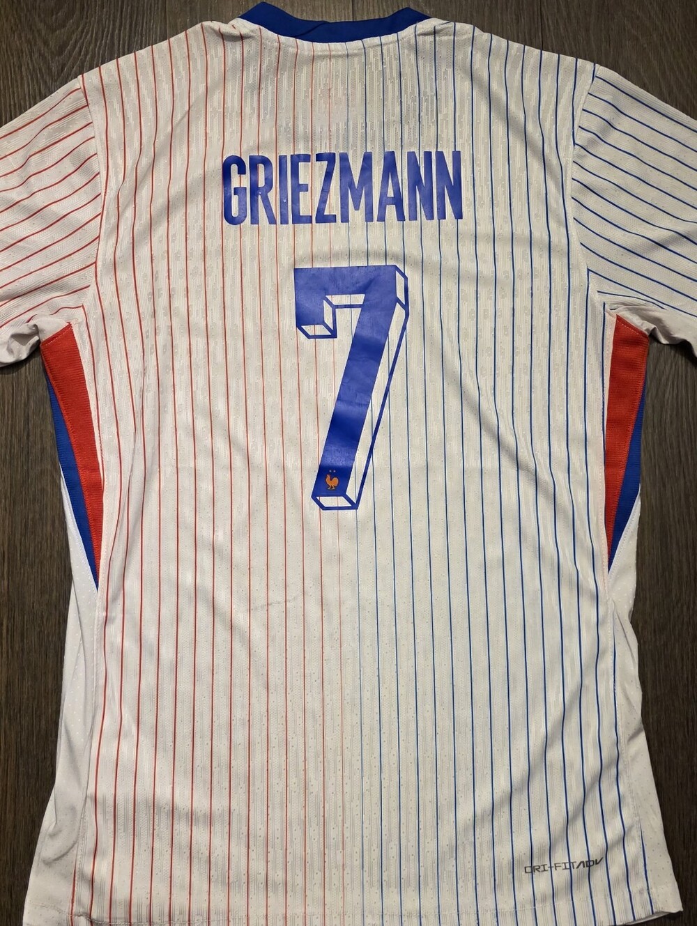 Griezmann #7 France 2024 Jersey in Blue And Red Pinstripes